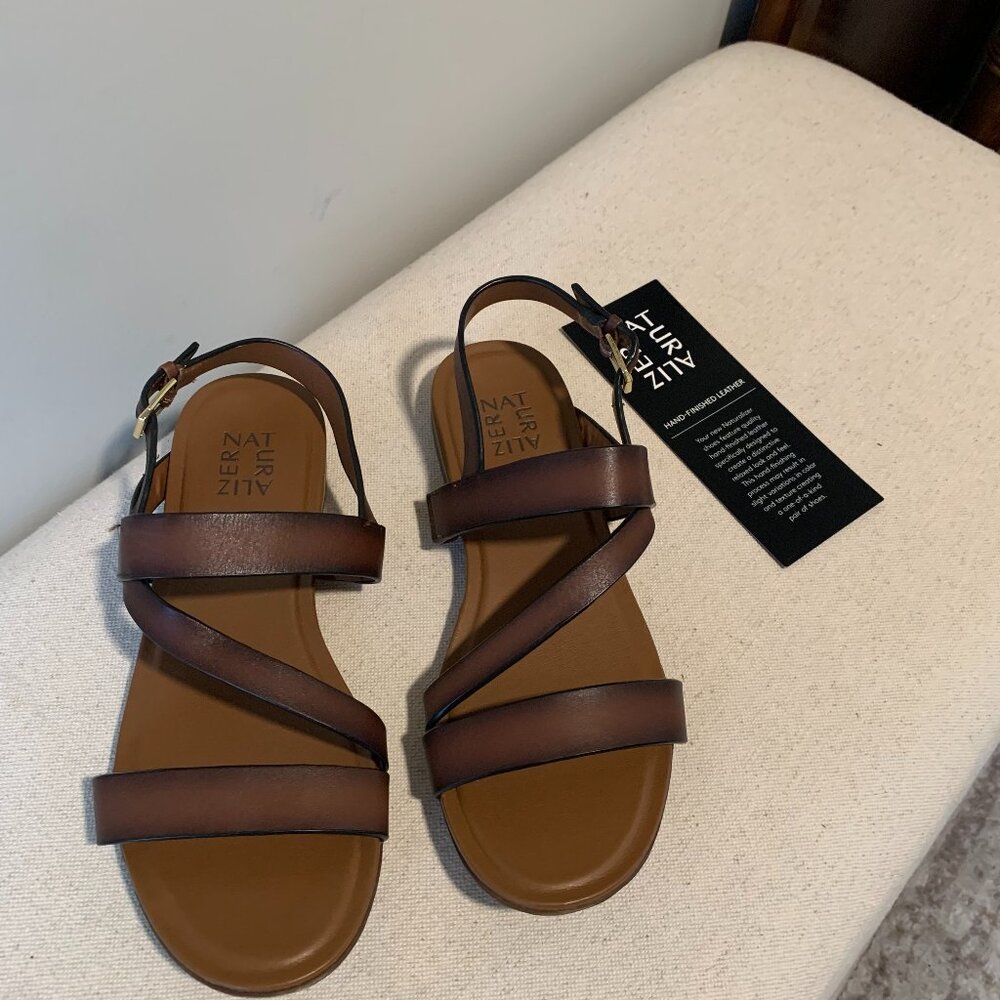 Naturalizer Women's Natru Lodge Brown Leather Flat Sandals Size 9 M